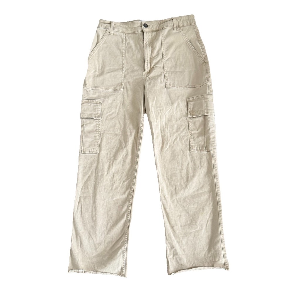 Hollister Women's Khaki Ultra High Rise Cargo Pants Casual Utility Raw Hem Sz 7R